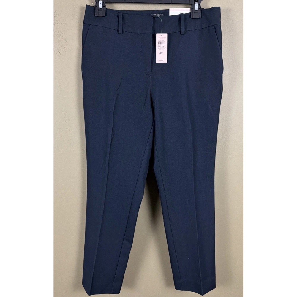 NWT Ann Taylor Factory Curvy Ankle Dress Pant Industrial Navy 4P Petite Mid Rise